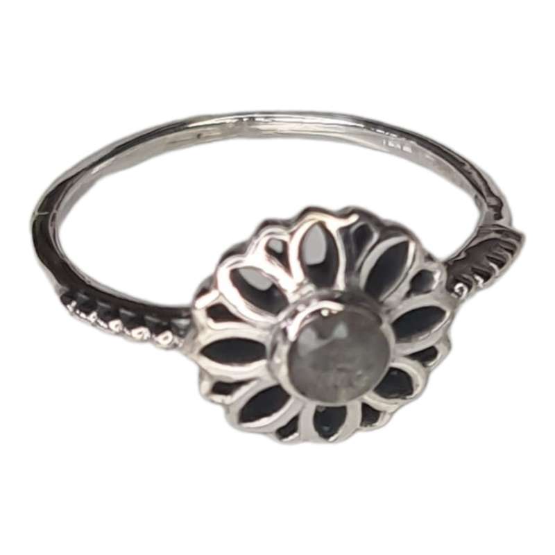 Labradorite ring in 925 silver, round, size 7
