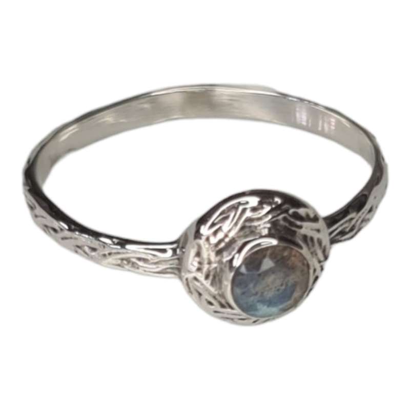 Labradorite ring in 925 silver, round, size 8