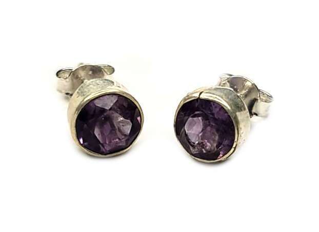 Amethyst stud earrings in 925 silver, round, 5mm