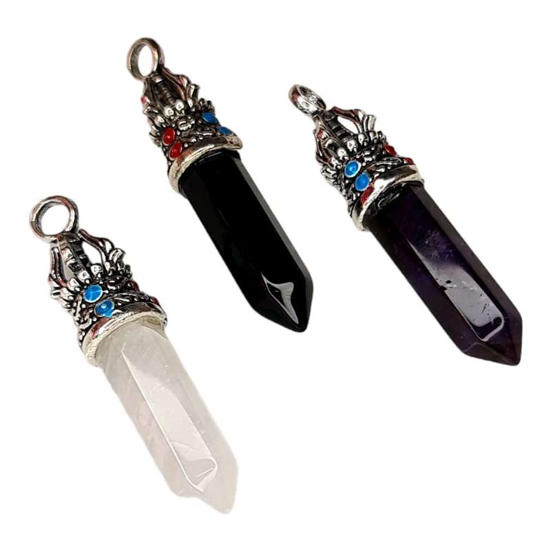 Assorted Gemstone point pendant, 50mm incl. bail