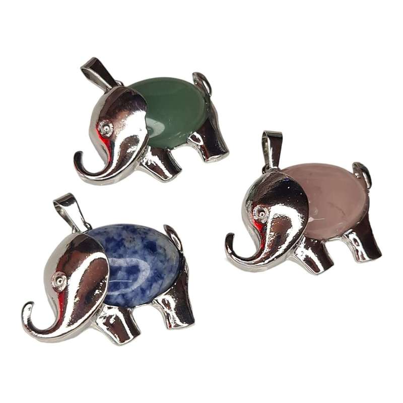 Gemstone elephant pendant, assorted, 38mm incl. bail