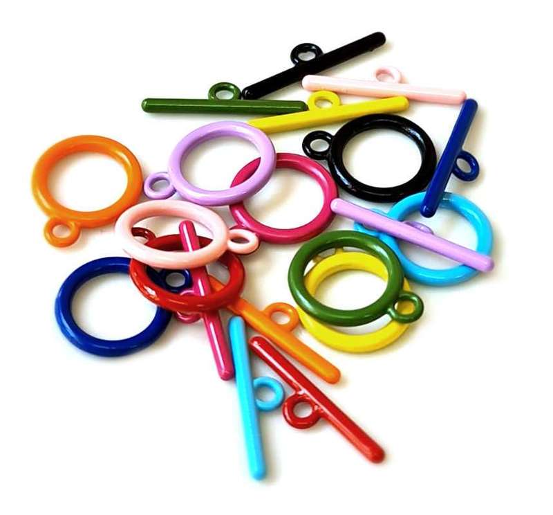 4x Bar and toggle clasp, 15x18mm, assorted colors