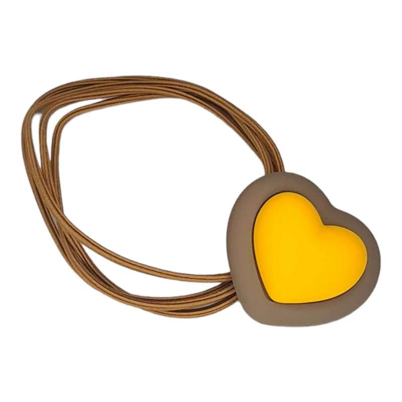 Hair tie w heart, brown & yellow