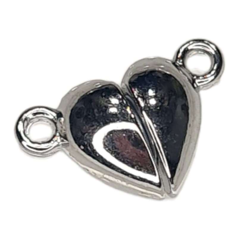 Magnetic clasp in base metal, heart, 10x15mm