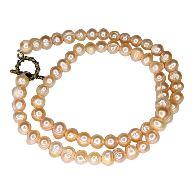 Freshwater pearl necklace w clasp, peach, 45cm
