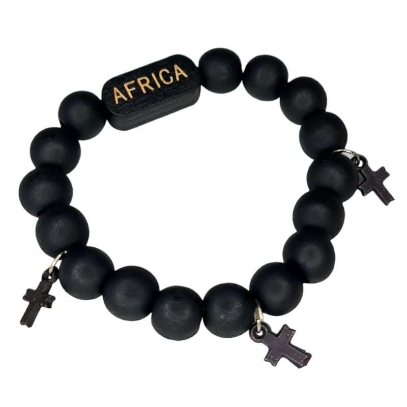 Wood bracelet w Africa, black/brown stretchcord