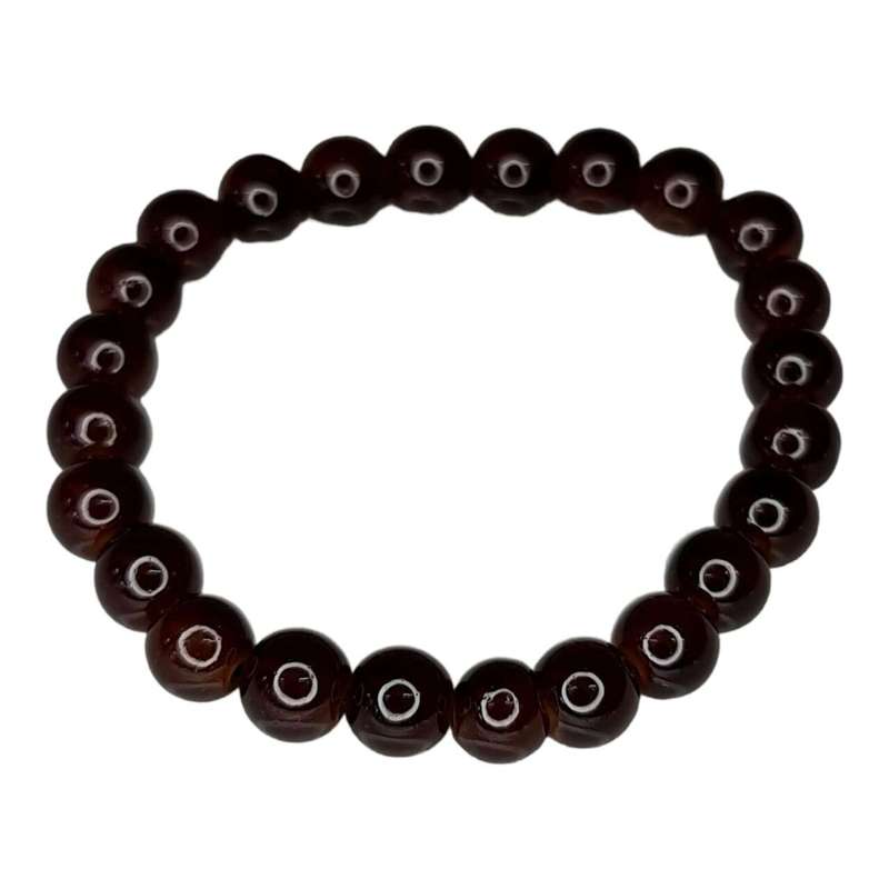 Glass bead bracelet, amber, 8mm, stretchcord
