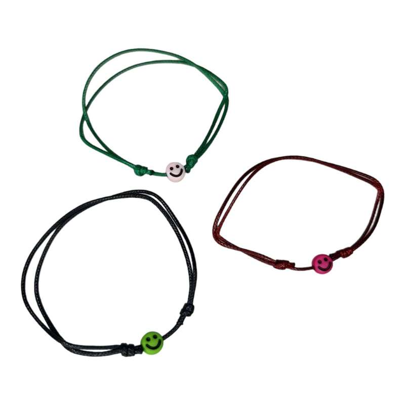 Smiley bracelet, 7mm, assorted colors, adjustable