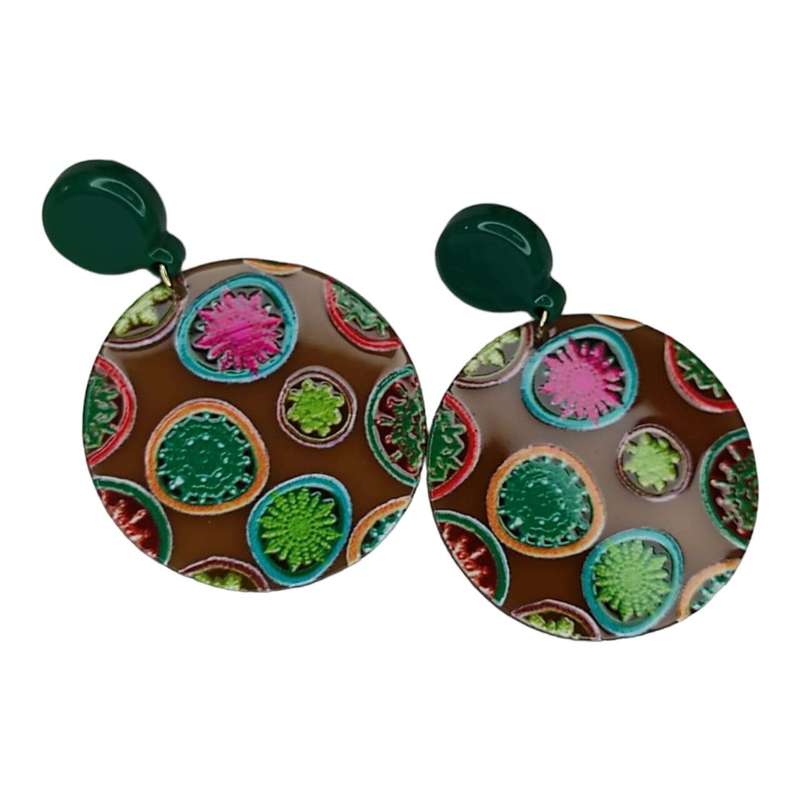 Fashion earrings w 925 silver pin, succulents, 66mm