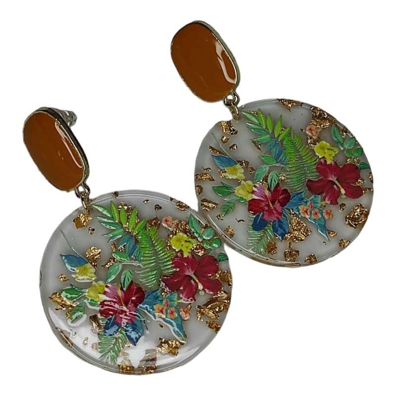 Fashion earrings w 925 silver pin, flowers, 66mm