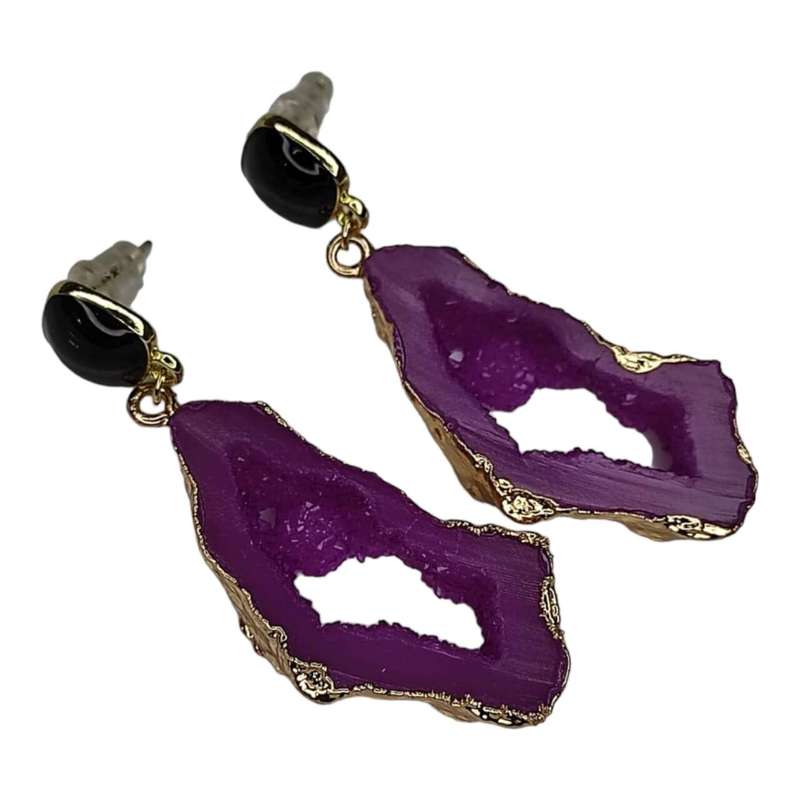 Fashion earrings w 925 silver pin, pink druzy resin, 56mm
