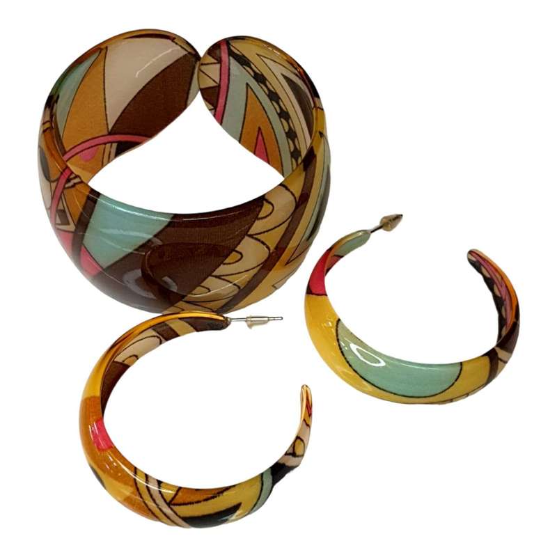 Bangle w hoops set, mustard