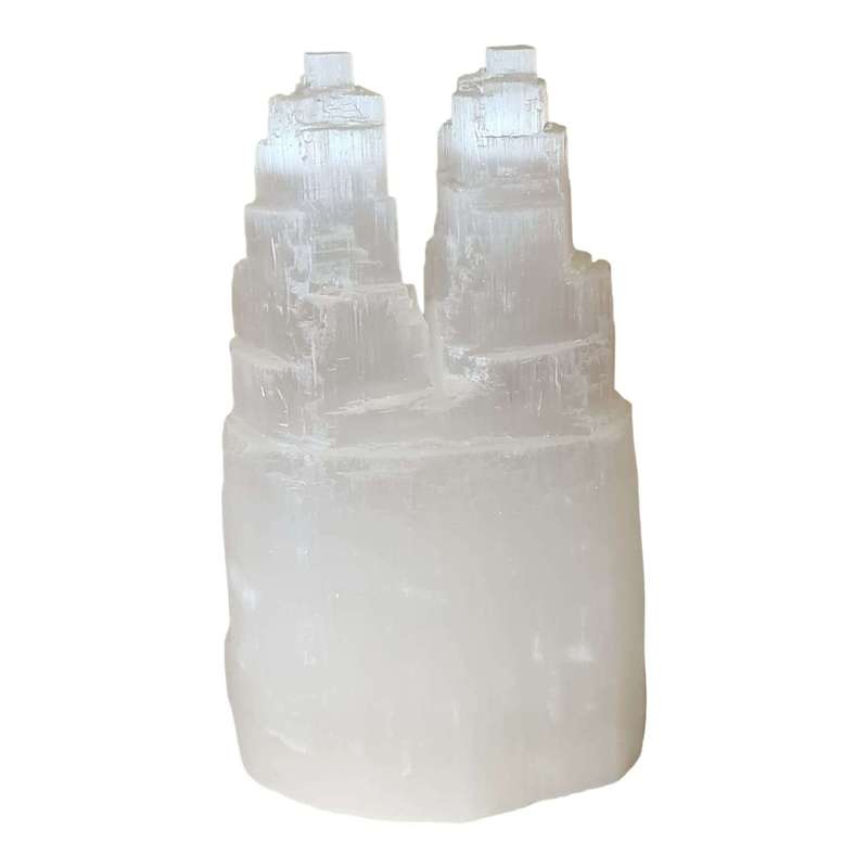 Selenite twin tower lamp, 20cm