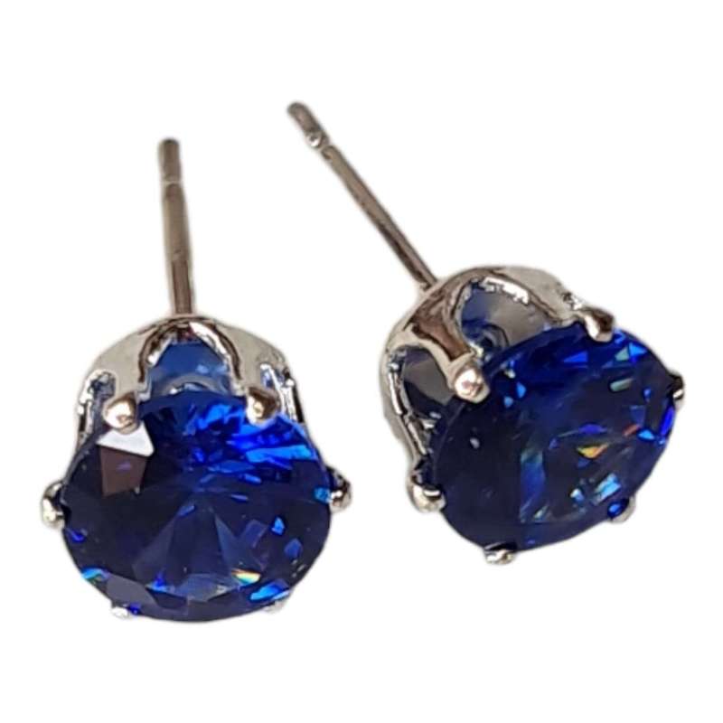 Cubic Zirconia stud earrings, sapphire, 6mm