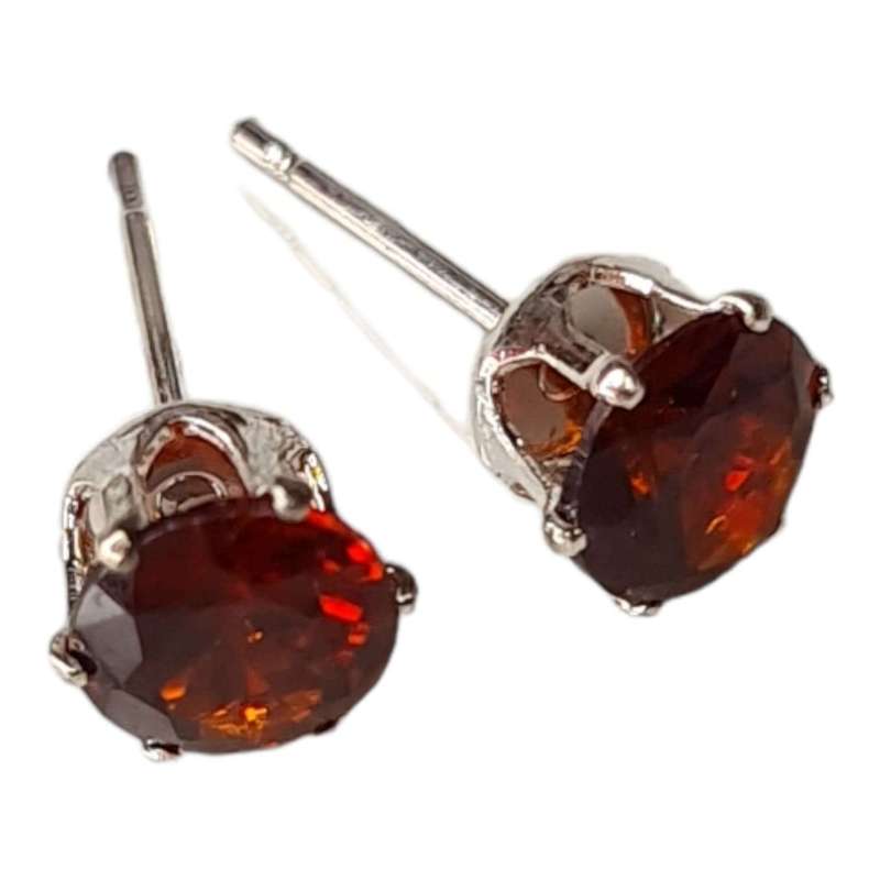 Cubic Zirconia stud earrings, mandarin, 6mm