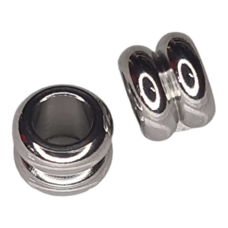 2x Ringed bead in stainless steel, 5.4 x 4.6mm, 4mm diameter hole