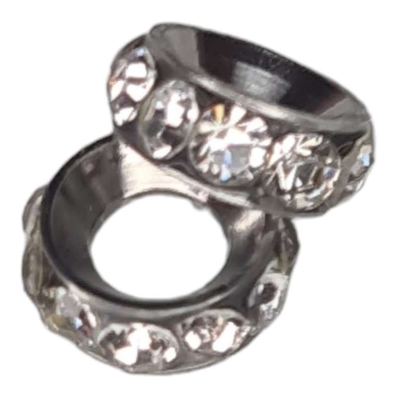 Rondelle w rhinestones in stainless steel, 4x10mm