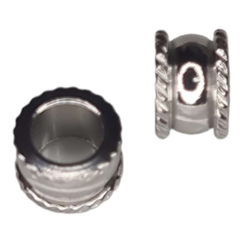 Rope design bead in stainless steel, 6x8mm