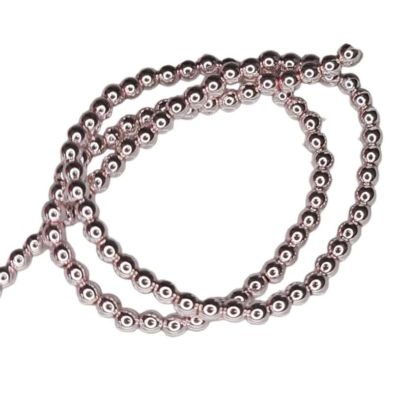 Colored Hematite bead string, metallic bright rose, round, 4mm, 40cm