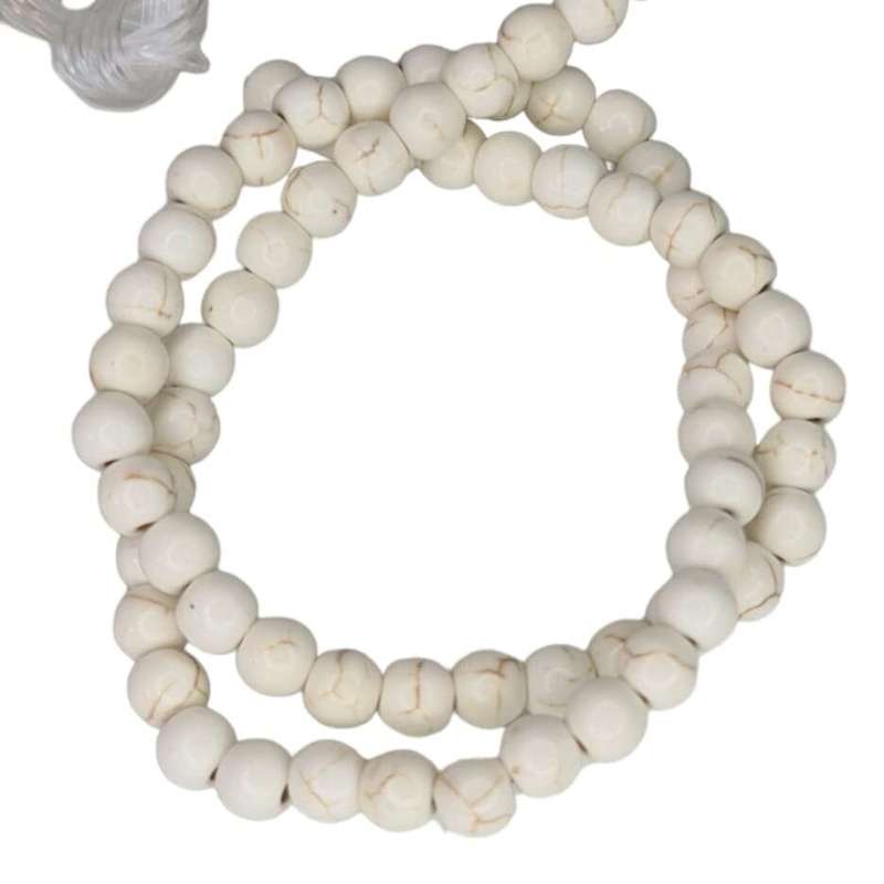 Colored Howlite bead string, off-white, round, 8mm, 40cm
