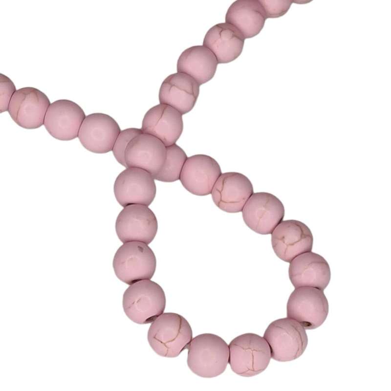 Colored Howlite bead string, pink, round, 6mm, 40cm