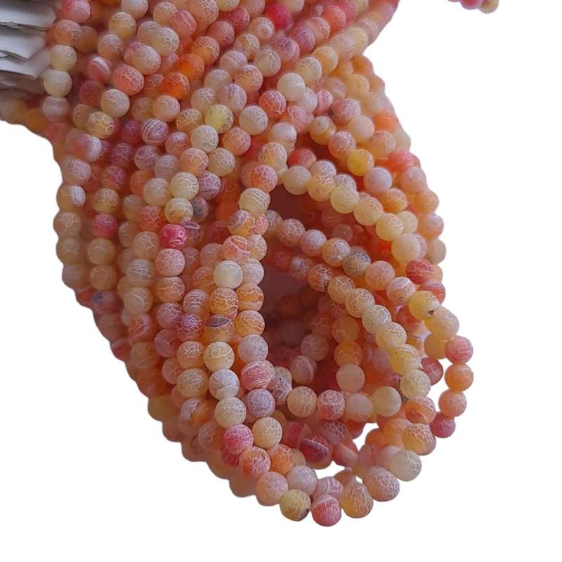 Pink Salmon crackled agate bead string, round, frosted, 6mm, 40cm
