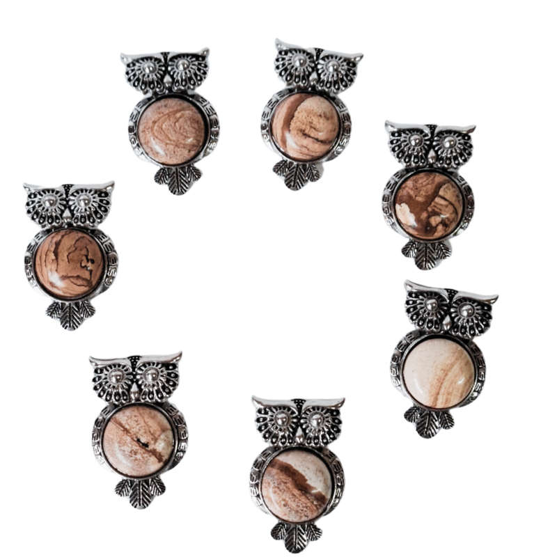 Picture jasper owl pendant, 45mm