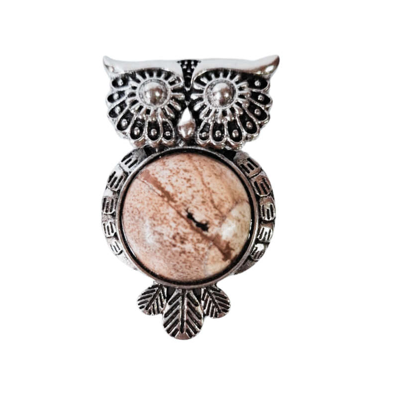 Picture jasper owl pendant, 45mm