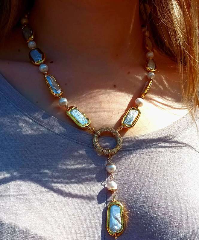 Freshwater and Biwa pearl necklace, gold base, 48cm