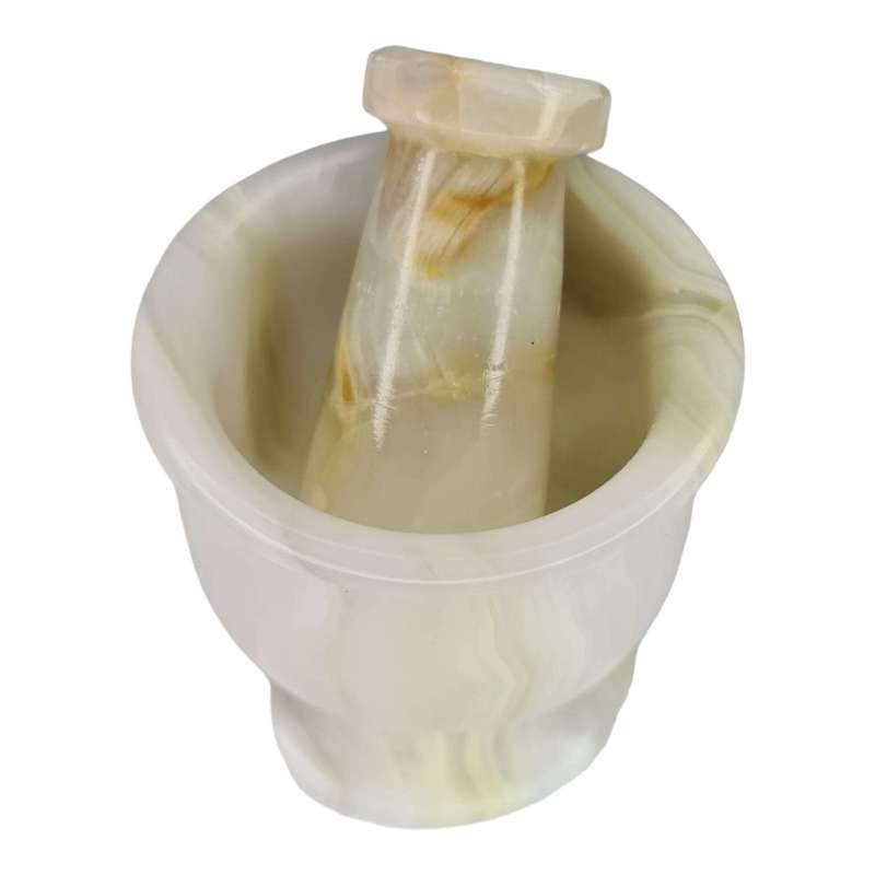 Pink / green banded onyx mortar and pestle, 5cm
