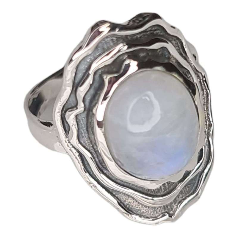 Moonstone cabochon ring in 925 silver, oval, size 8