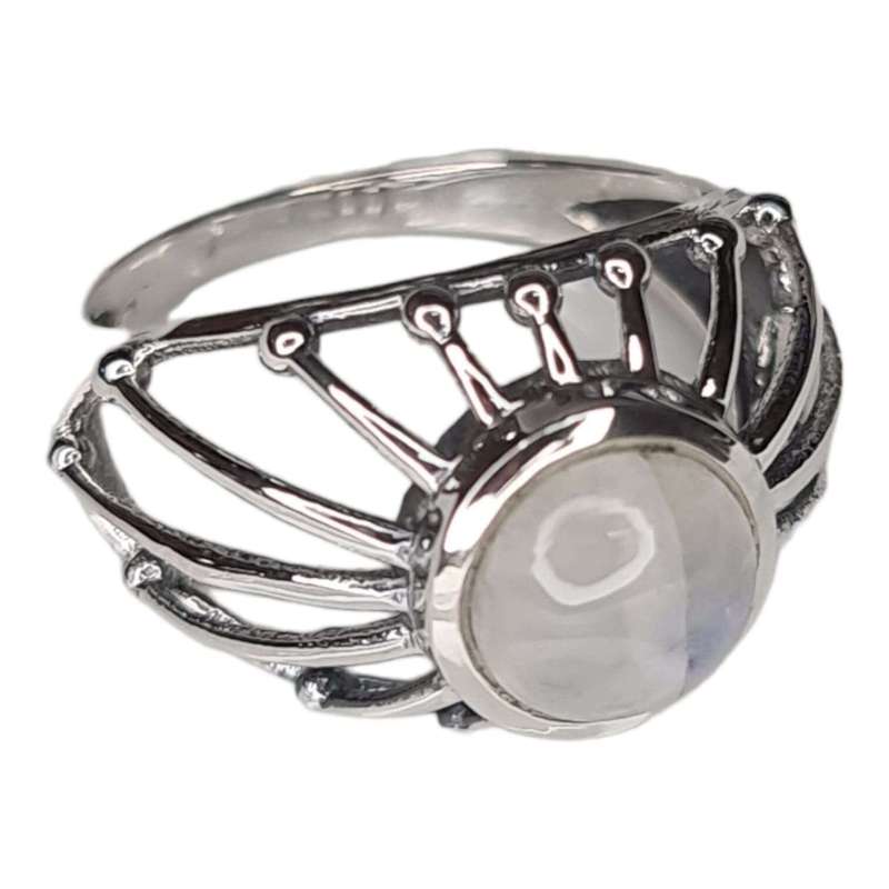 Moonstone cabochon ring in 925 silver, round, size 8