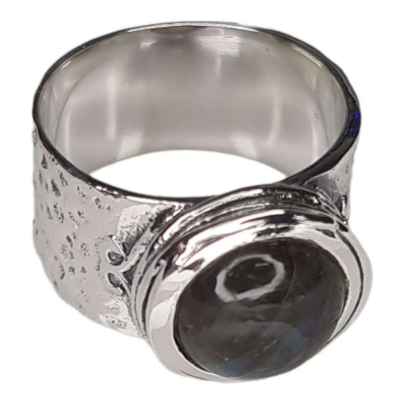 Labradorite cabochon ring in 925 silver, round, size 8