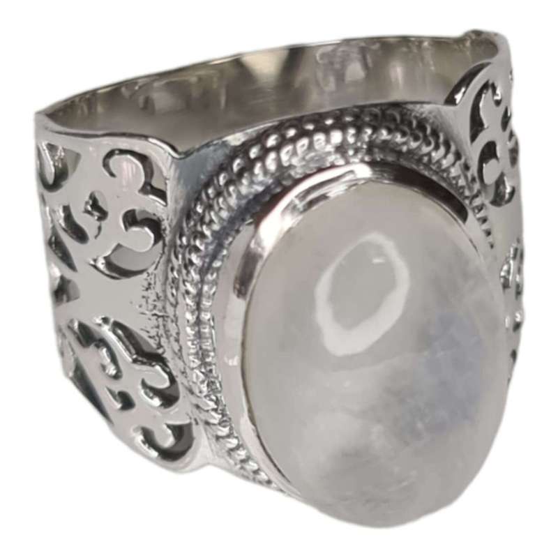 Moonstone cabochon ring in 925 silver, oval, size 8