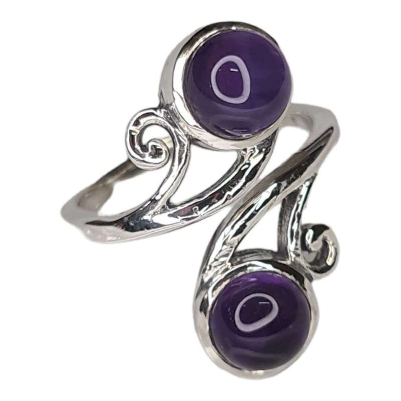 Amethyst cabochon ring in 925 silver, round, size 7