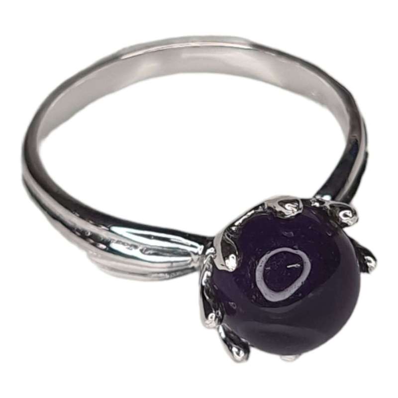 Amethyst cabochon ring in 925 silver, round, size 8