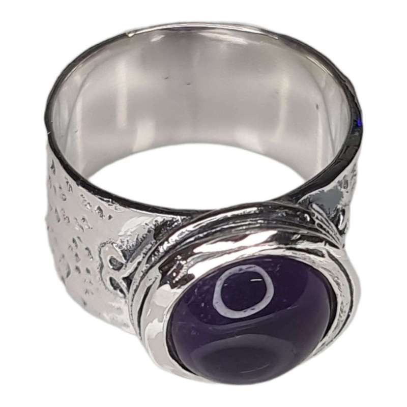 Amethyst cabochon ring in 925 silver, round, size 7