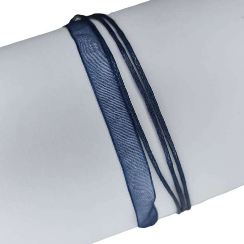 Ribbon necklace w clasp, navy, 45cm