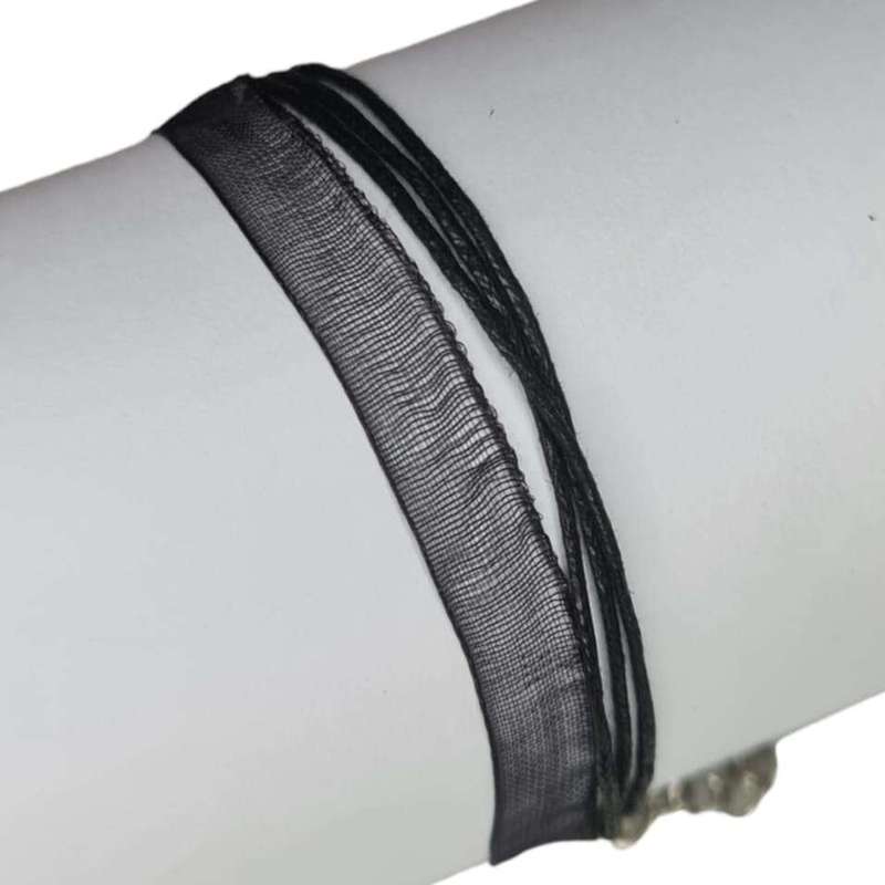 Ribbon necklace w clasp, black, 45cm