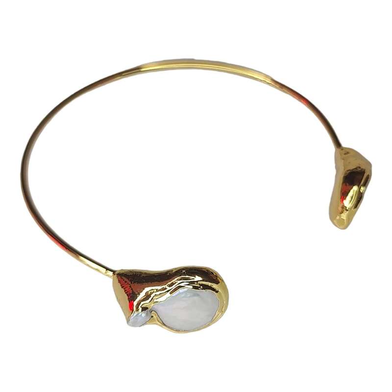 Freshwater pearl bangle, gold base