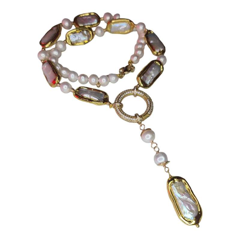Freshwater and Biwa pearl necklace, gold base, 48cm