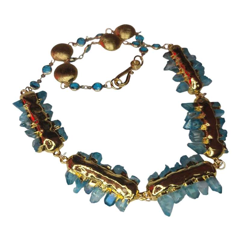 Aqua Aura Crystal necklace, gold base, 48cm