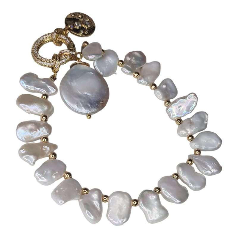 Freshwater Kesha pearl bracelet, gold base