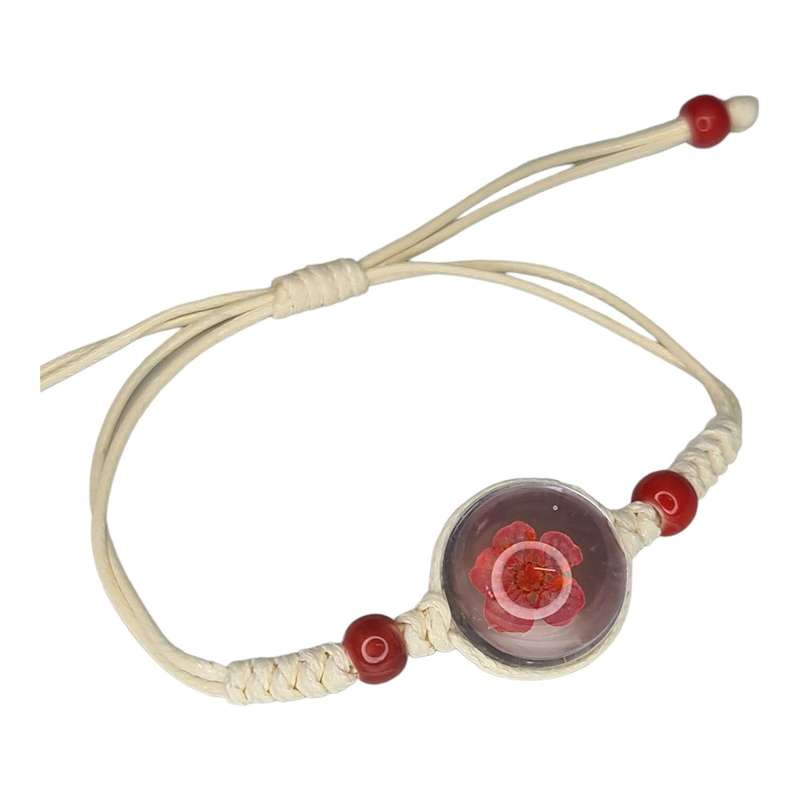 Peach blossom dome bracelet, red, adjustable