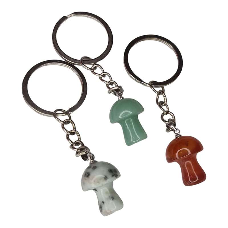 Gemstone mushroom keychain, assorted, 80mm