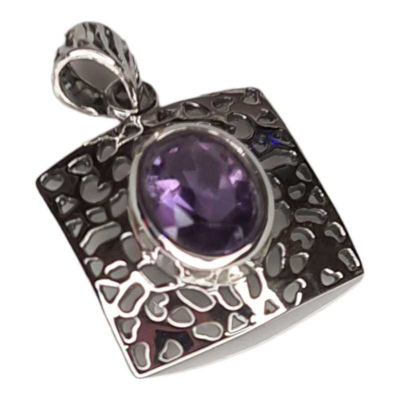 Amethyst pendant in 925 silver, oval, 28mm incl. bail