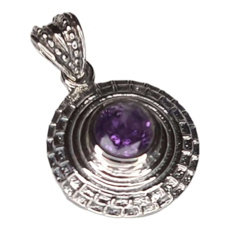 Amethyst pendant in 925 silver, round, 30mm incl. bail