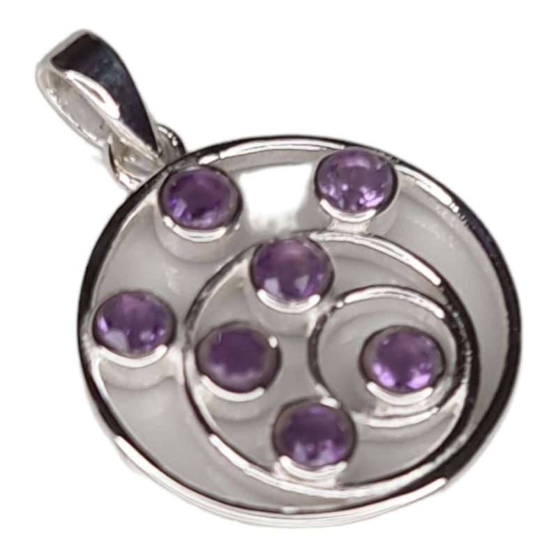 Amethyst spiral pendant in 925 silver, round, 28mm incl. bail