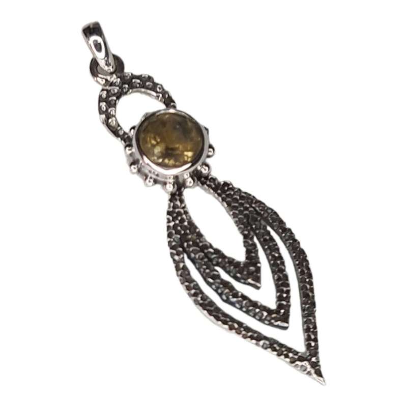 Citrine pendant in 925 silver, round, 47mm incl. bail