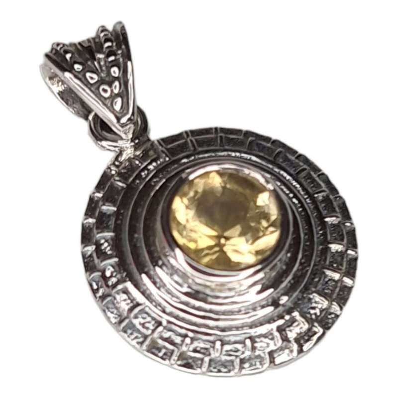 Citrine pendant in 925 silver, round, 30mm incl. bail
